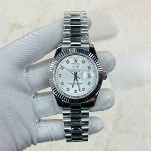Rolex  Premium Quality  day and date Two-Tone Silver  Chain with white  Dial smart watch