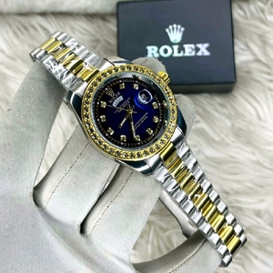 Rolex premium  Quality  day and date  blue daieal & goled silver smart watch