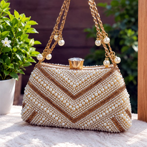 Exclusive Geometric Pearl Embellished Handbag