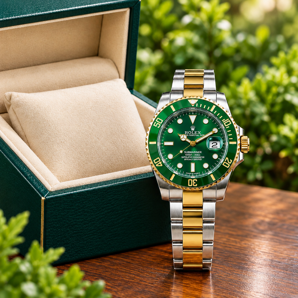 Rolex Submarine  Day-Date Green Dial Silver Men's Watch