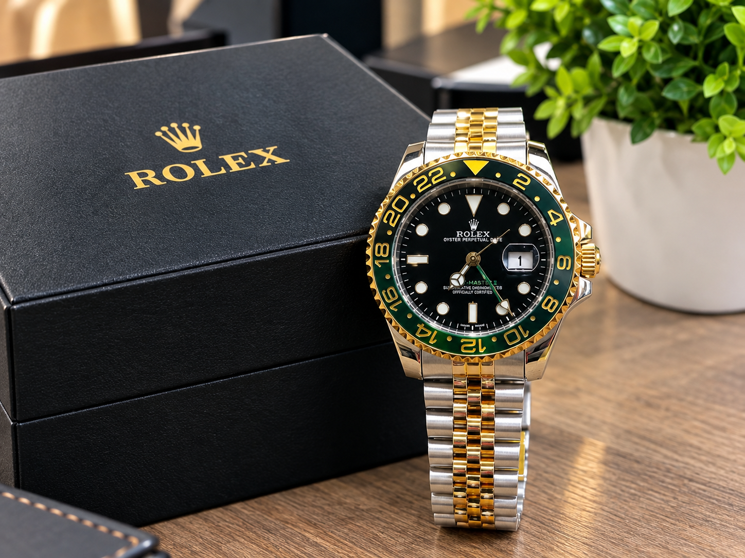 Rolex  GMT Master  Green & Gold  Style mens smart Watch